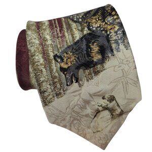 Endangered Species Silk Tie Wolves Forest Scene Made In USA